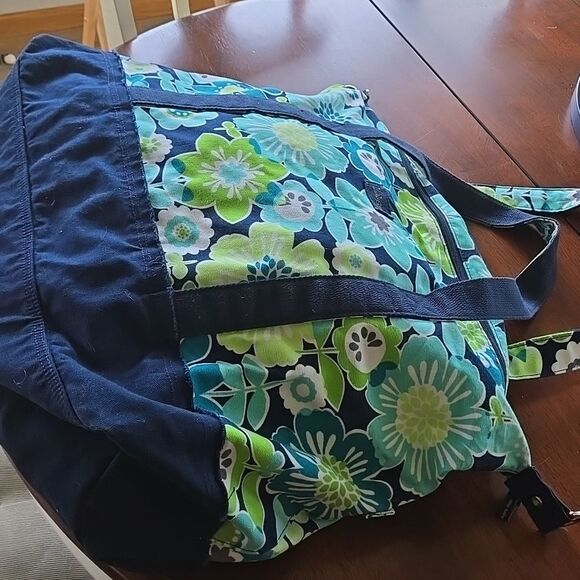 Thirty One 31 Retro Metro Tote Floral Flower Navy Teal Shoulder Purse Bag Womens - Picture 14 of 16